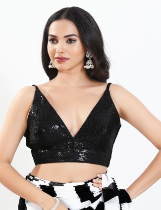Black sequins sleeveless ready made blouse