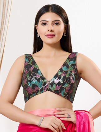 Black sequins partywear ready made blouse