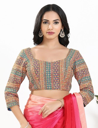 Blue multi silk sequins quarter sleeve blouse