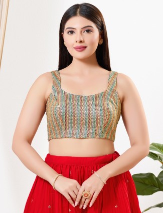 Cobalt blue silk thread work square neck blouse