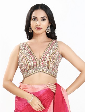 Cream georgette thread and sequins ready made blouse