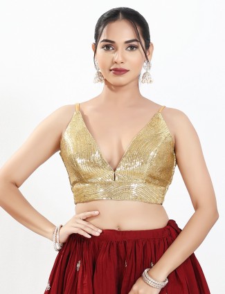 Gold sequins v neck ready made blouse