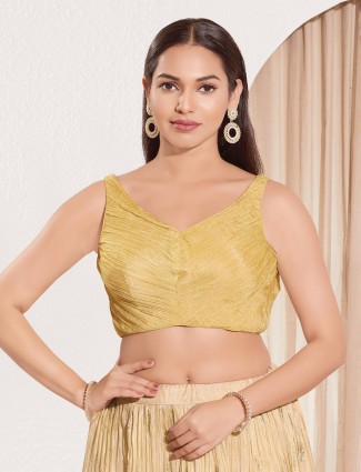 Gold tissue silk sleeveless sweetheart neck blouse