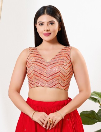 Light red silk thread and aabla ready made blouse