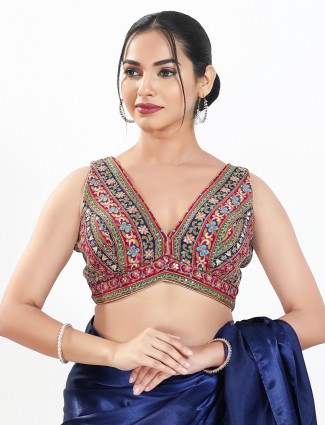 Magenta georgette thread and sequins ready made blouse