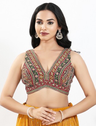 Maroon georgette thread and sequins ready made blouse