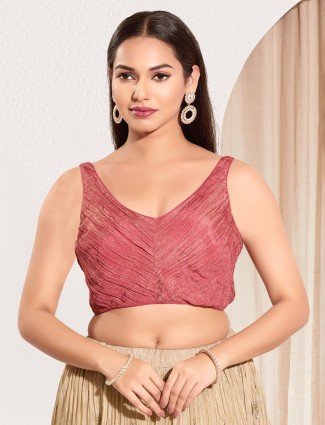 Onion pink tissue silk sleeveless sweetheart neck blouse