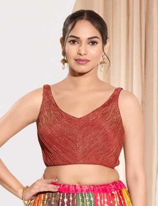 Rust brown tissue silk sweetheart neck blouse