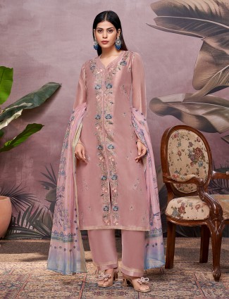 Onion pink silk embroidered salwar suit