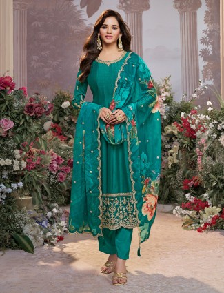 Rama green silk festival wear salwar suit