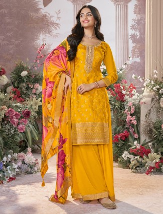 Rani pink festive wear palazzo suit with dupatta