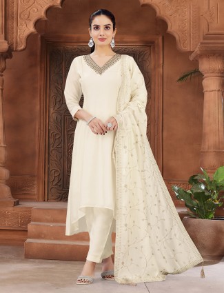 Yellow satin silk printed haldi palazzo suit