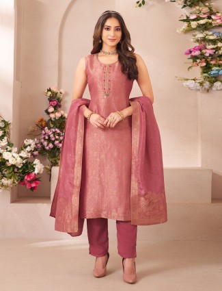 Onion pink lycra designer indo-western suit