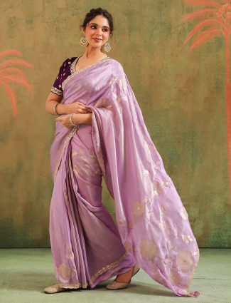 Royal purple gajji silk saree with zari art