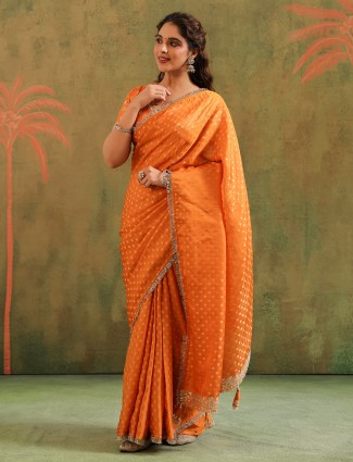 Orange wedding wear silk saree for women
