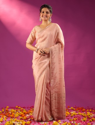 Peach silk festive wear saree