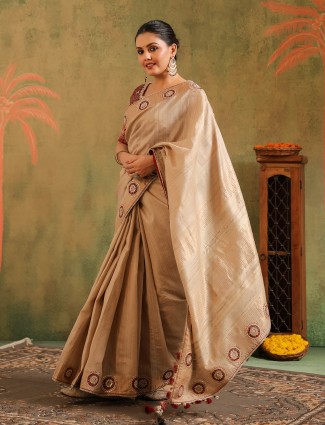 Beige silk saree for feativals for women
