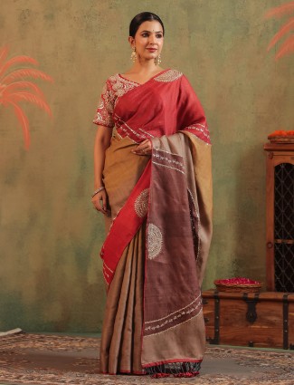 Multicolor printed silk saree for women festive celebration