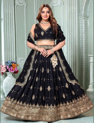Black crepe silk bridal lehenga choli for weddings