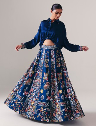 Royal blue silk designer lehenga choli