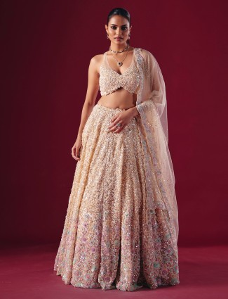Cream net lehenga with diamond sequins glimmer
