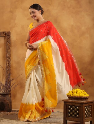 Cream silk saree styled for festive elegance