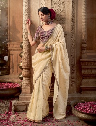 Graceful cream viscose crepe silk saree
