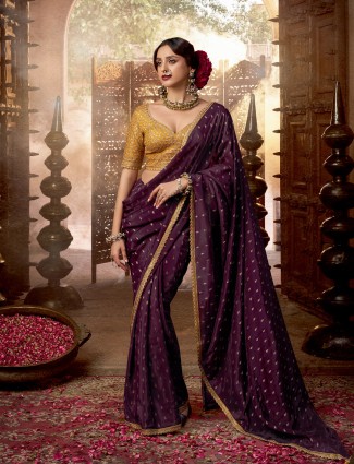 Majestic dark purple viscose crepe silk saree