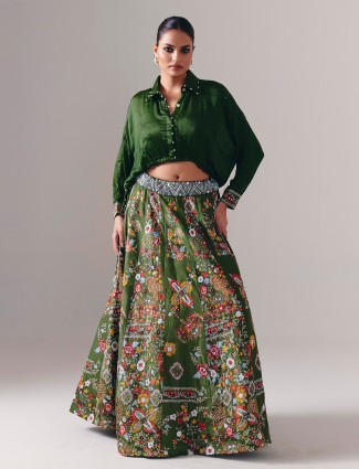 Emerald green silk designer lehenga choli