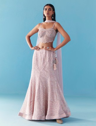 Lilac purple net lehenga choli with dupatta