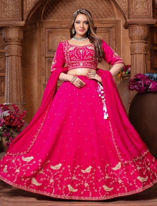 Magenta raw silk lehenga choli for wedding festivities