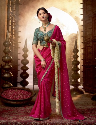 Festive magenta viscose crepe silk saree