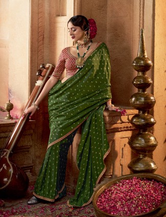 Elegant mehendi green viscose crepe silk saree
