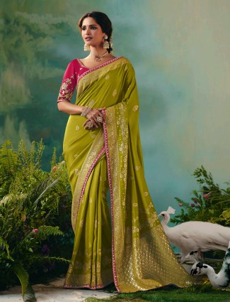 Mehendi green viscose dola silk saree
