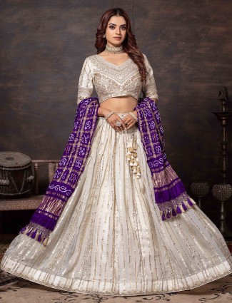 Off-white banarasi tissue silk lehenga choli with dupatta