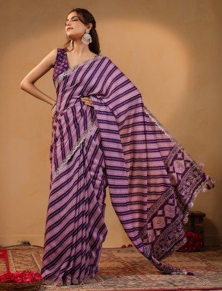 Purple silk saree with resham and gota finishing