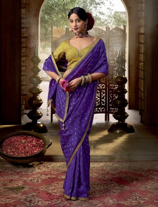 Royal purple viscose crepe silk saree