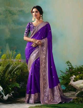 Magenta satin silk saree with stone and diamond shine