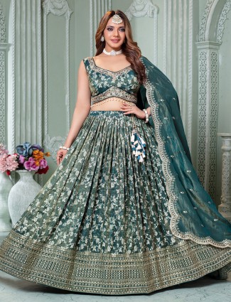 Rama green premium tissue silk designer lehenga choli