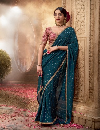 Sophisticated rama green viscose crepe silk saree