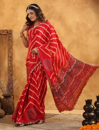 Red silk saree blended with aabla and resham embellishment
