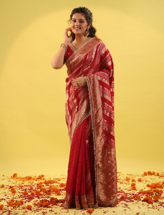 Red silk saree with zari shine for wedding collection