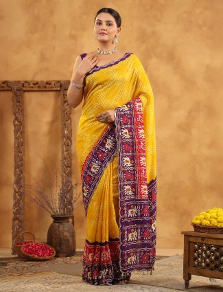 Yellow silk saree highlighted with sequins sparkle