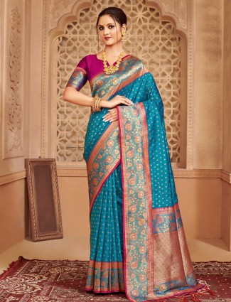 Light blue designer net Saree