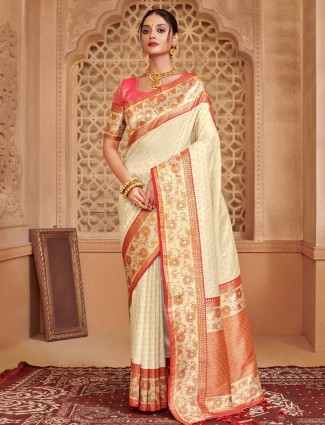 Cream silk saree radiating soft festive elegance