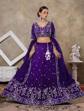 Cream and purple designer sequins shaded palazzo suit