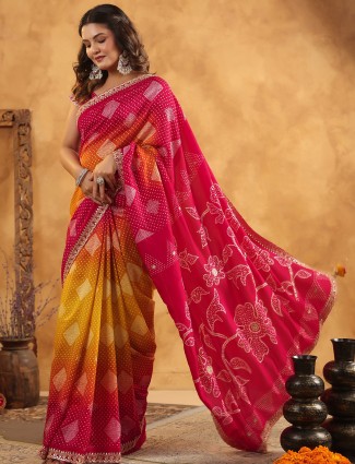 Magenta printed silk saree crafted for wedding wear