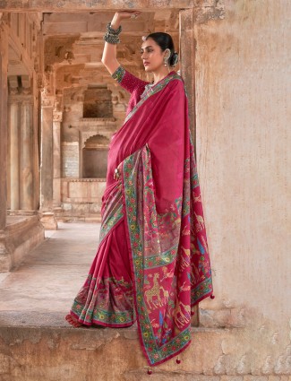 Maroon printed silk saree for festivals