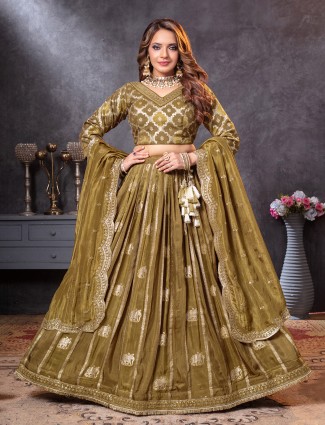 Mehendi olive lehenga choli for mehendi and festive wear