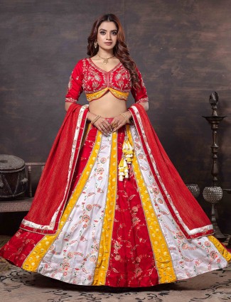 Multicolor tissue silk lehenga choli with zardosi embellishments